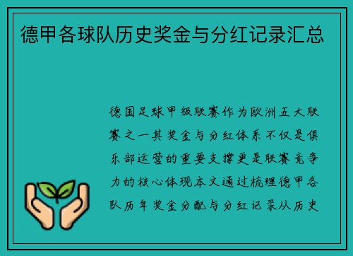 德甲各球队历史奖金与分红记录汇总