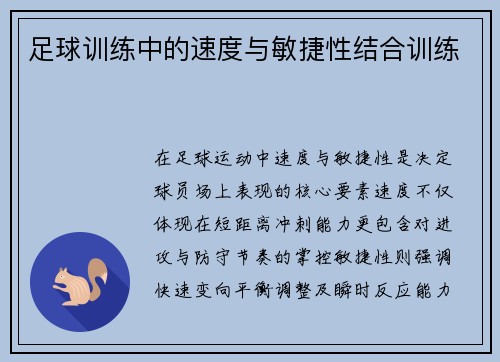 足球训练中的速度与敏捷性结合训练